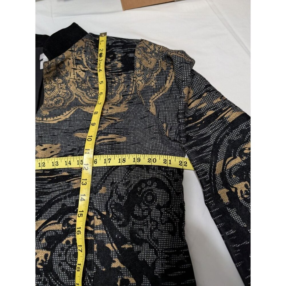Chico’s Size 2 Long Tapestry Damask Jacket Coat Black Velvet Burnout - Picture 12 of 13